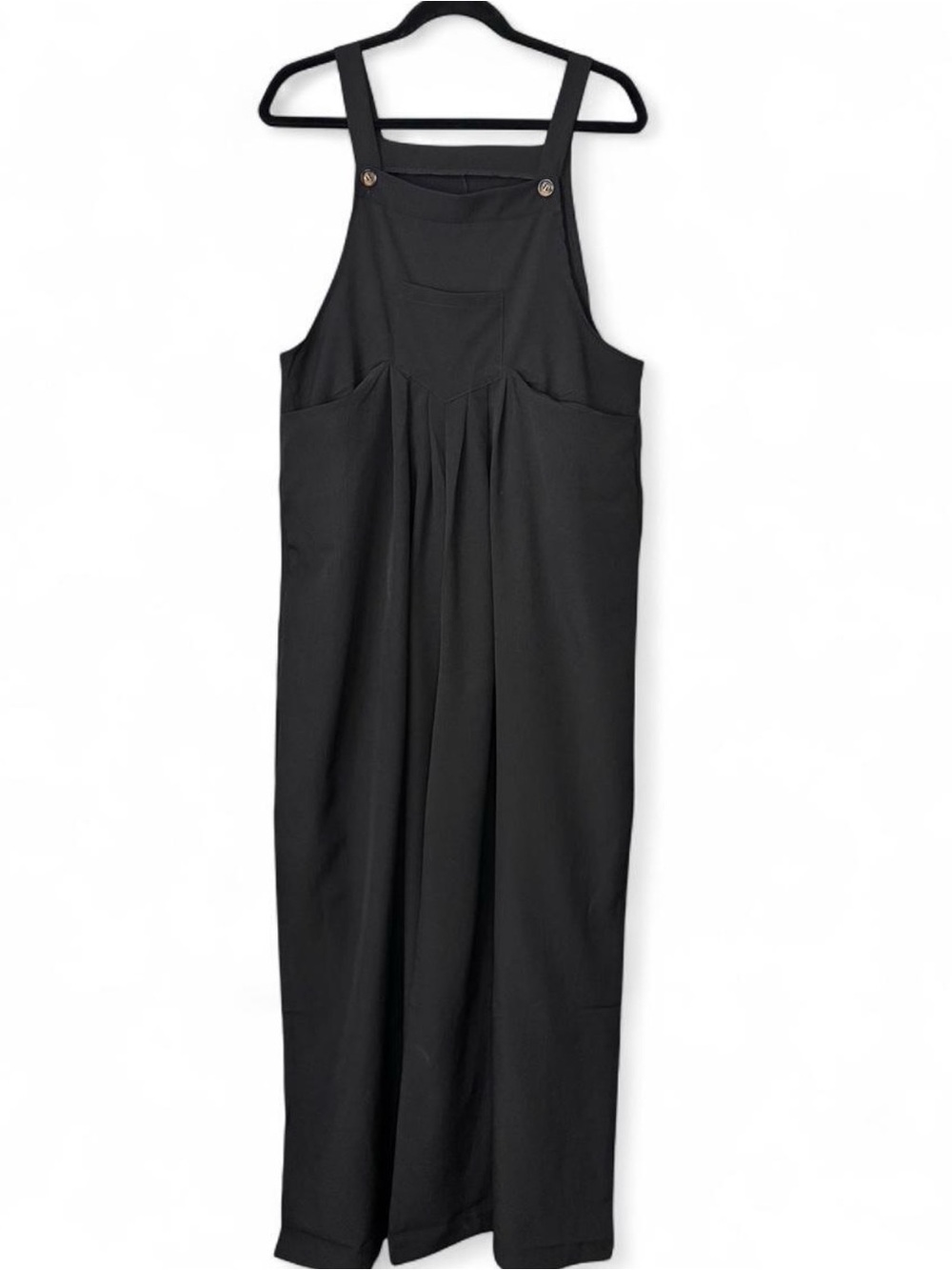 Source Unknown Black Wide-Leg Overall Jumpsuit with Front Bib